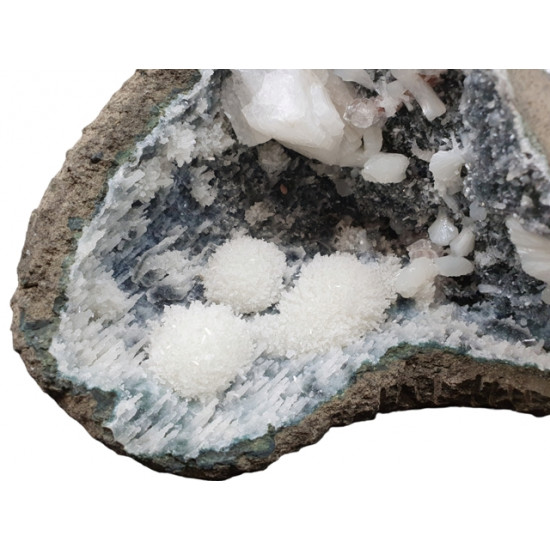 Mesolite with chalcedony stilbite and calcite