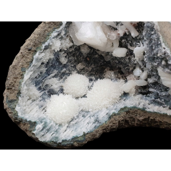 Mesolite with chalcedony stilbite and calcite