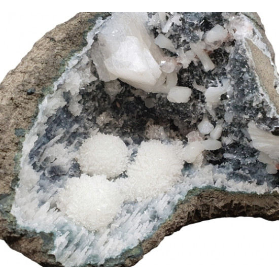Mesolite with chalcedony stilbite and calcite