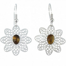 boucles d'oreilles argent oeil de tigre E-26-05