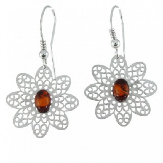 Sterling Silver Amber Earrings E-26-05 Sterling Silver Amber Earrings E-26-05