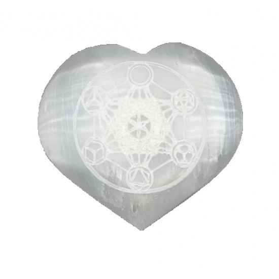Geometric Etched Selenite Heart