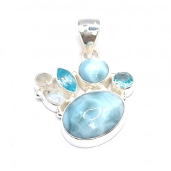 pendant larimar - moonstone - blue topaz silver
