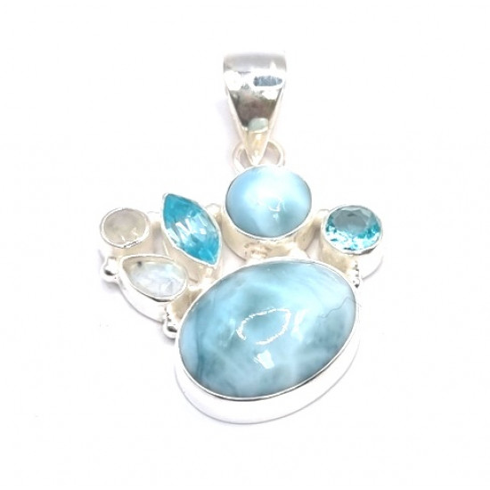 pendant larimar - moonstone - blue topaz silver