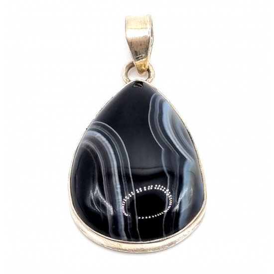 pendant agate black and white silver
