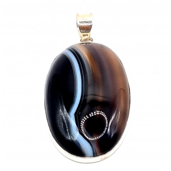 pendant agate black and white silver