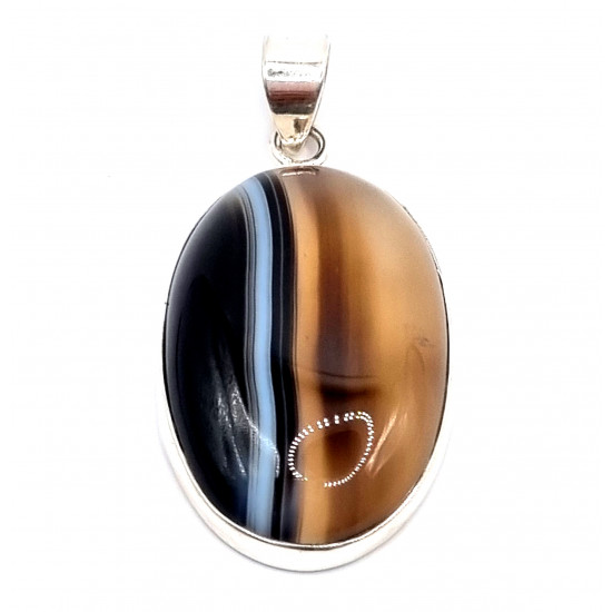 pendant agate black and white silver