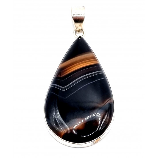 pendant agate black and white silver