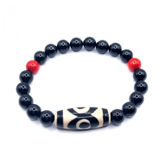 Black Tourmaline And Red Coral Bracelet With Charm 8mm