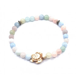 Morganite Bracelet with Howlite Turtle Charm 6mm