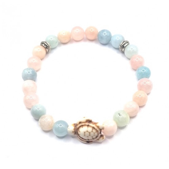 Morganite Bracelet with Howlite Turtle Charm 8mm Morganite Bracelet with Howlite Turtle Charm 8mm