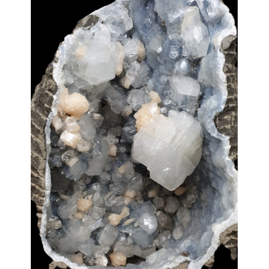geode apophyllite and stilbite on chalcedony