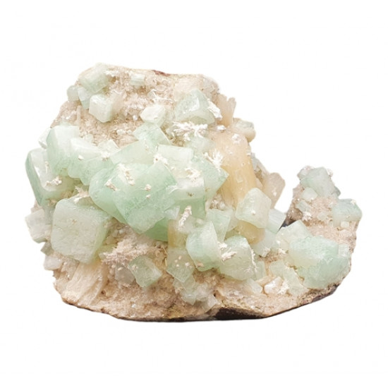 green apophyllite on stilbite and scolecite