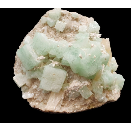 green apophyllite on stilbite and scolecite