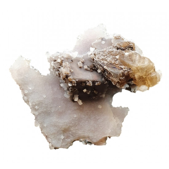 Calcite on chalcedony and apophyllite