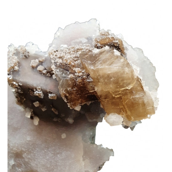 Calcite on chalcedony and apophyllite