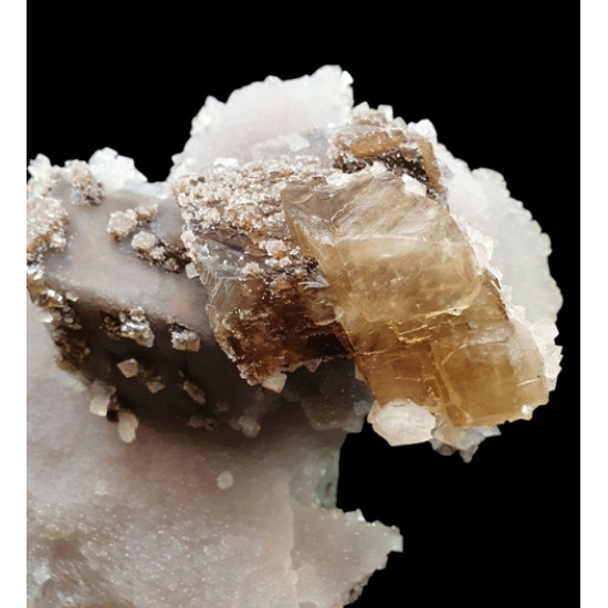 Calcite on chalcedony and apophyllite