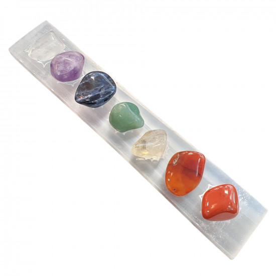 7 chakras bar selenite with 7 chakras stones