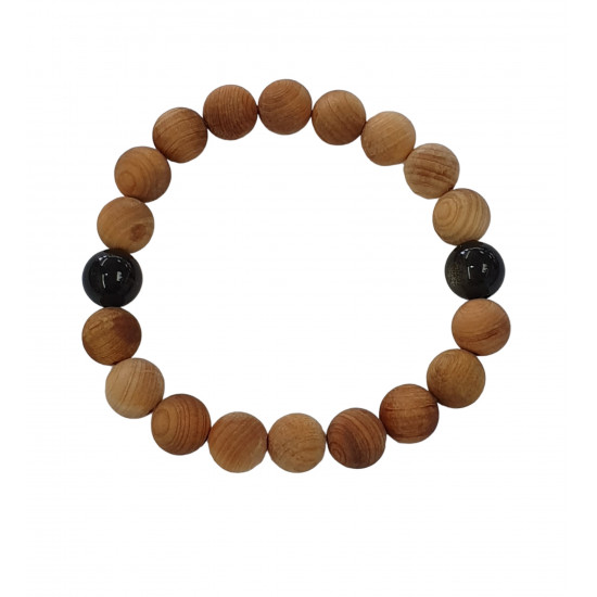 Black Tourmaline and Wood Bracelet 10mm