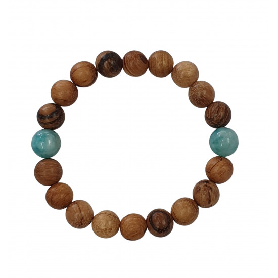Blue Lace Agate and Wood Bracelet 10mm
