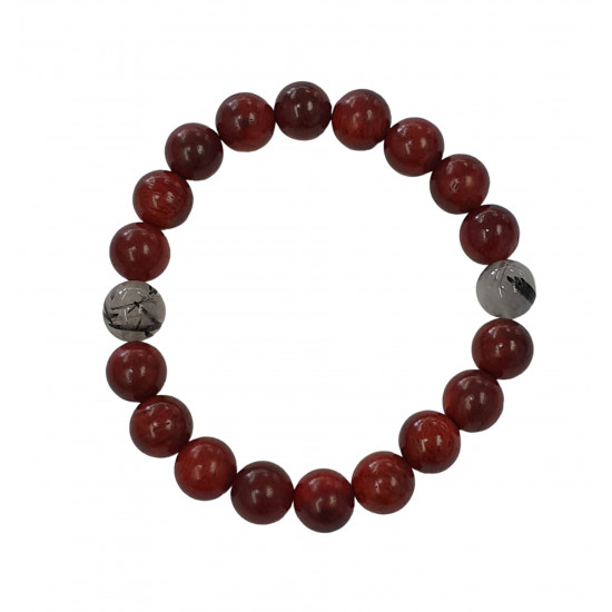 Tourmalated Quartz and Wood Bracelet 10mm