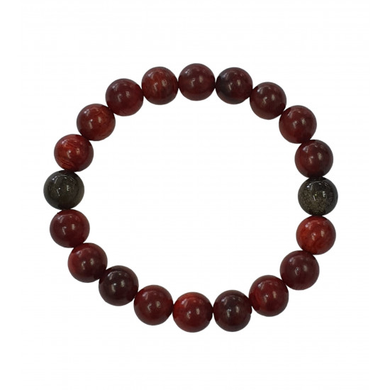 Gold Obsidian and Wood Bracelet 10mm