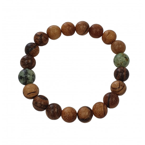 African Turquoise and Wood Bracelet 10mm