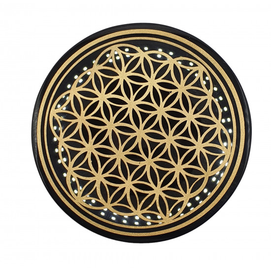 Disc plate flower of life obsidian 10 cm 