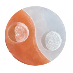 candle holder ying-yang bi-color selenite 