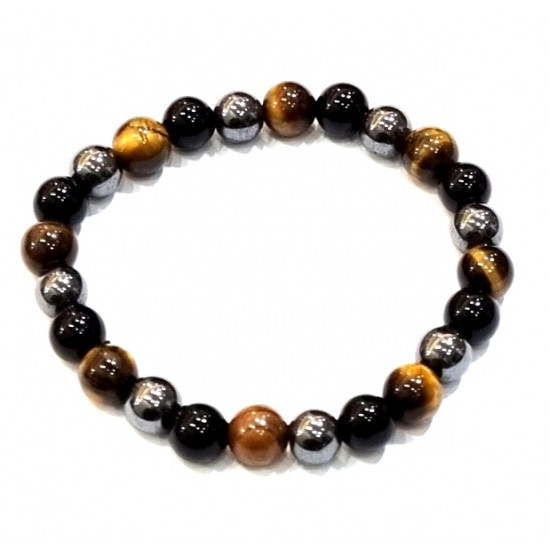 Tiger Eye With Hematite and Black Onyx Bracelet 8mm
