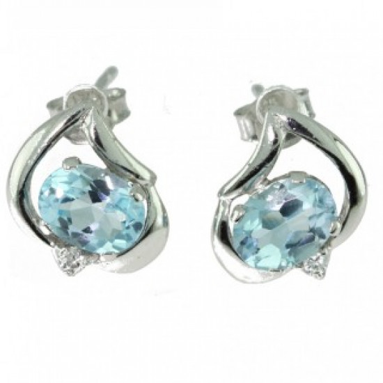 Sterling Silver Blue Topaz Earrings EF-39