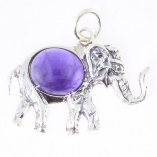 Sterling Silver Amethyst Pendant Elephant P54-04