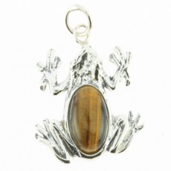 Sterling Silver Tiger's Eye Pendant Frog