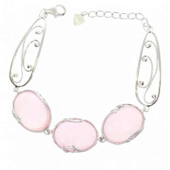 Sterling Silver Rose Quartz Bracelet B-126-02