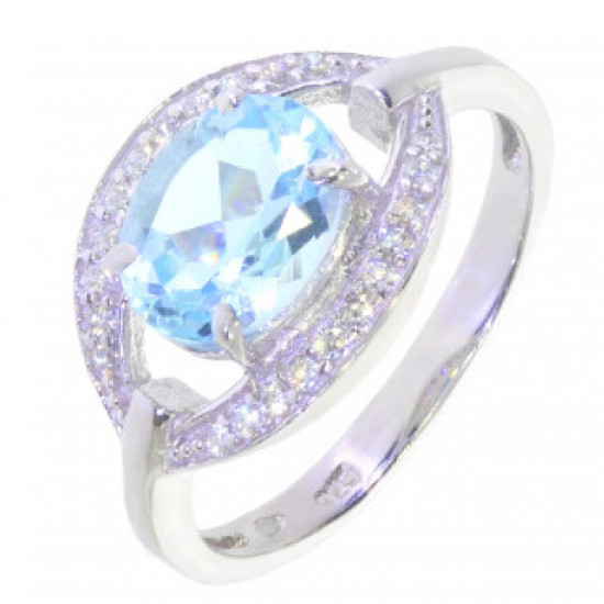 Ring M-56 Sterling Silver Blue Topaz