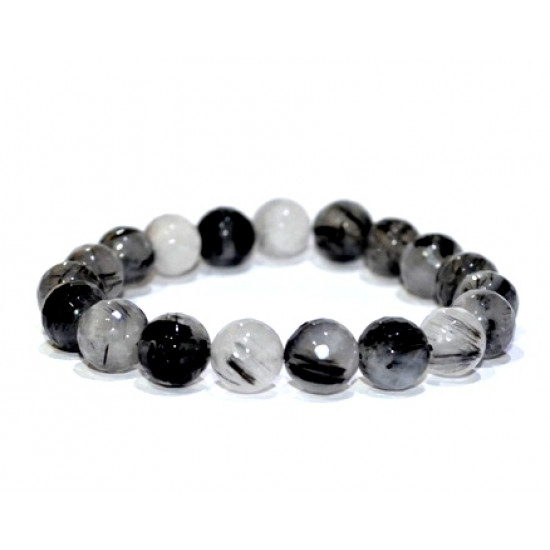 Black Tourmaline And Quartz Bracelet 10mm Faceted 