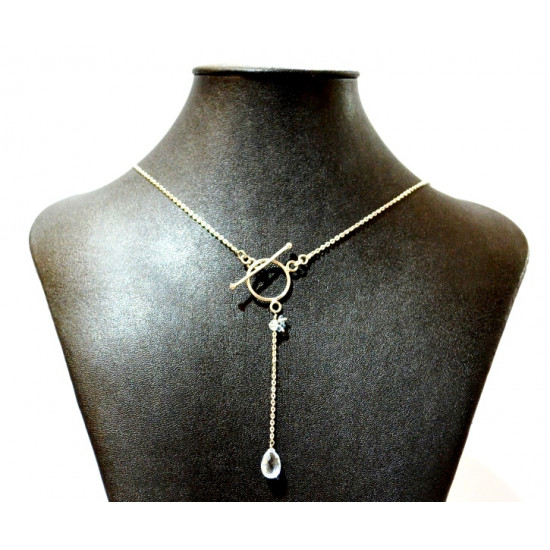 silver blue topaz drop necklace