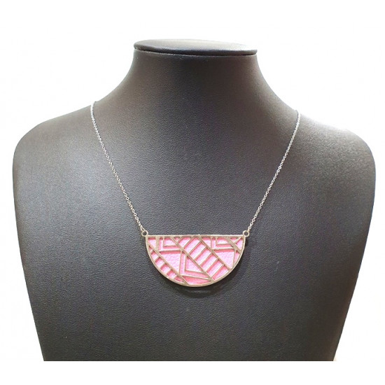 Collier argenté cuir interchangeable rose/violet