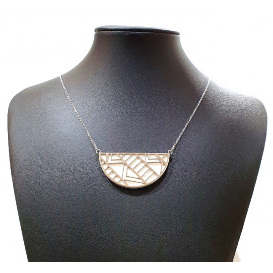 Collier argenté cuir interchangeable blanc/bleu