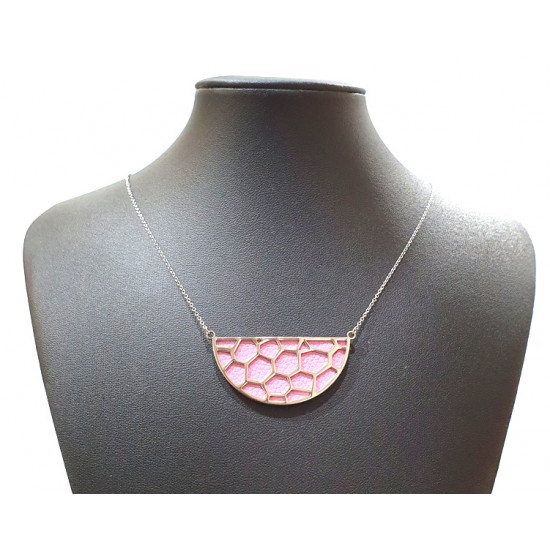 Collier argenté cuir interchangeable rose/violet
