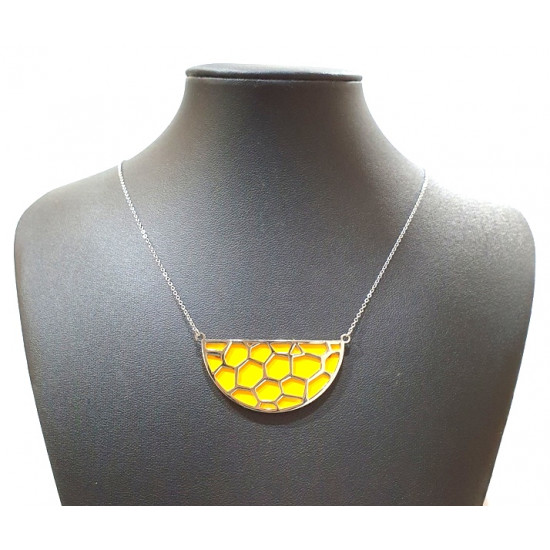 Collier argenté cuir interchangeable jaune/gris