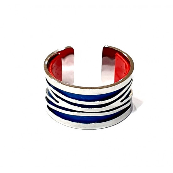 Bague argenté cuir interchangeable bleu/rouge
