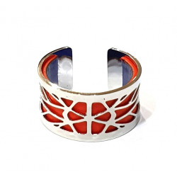 Bague argenté cuir interchangeable rouge/bleu