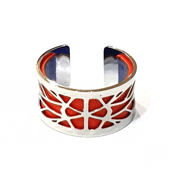 Bague argenté cuir interchangeable rouge/bleu