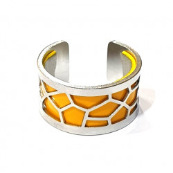 Bague argenté cuir interchangeable jaune/gris métalisé