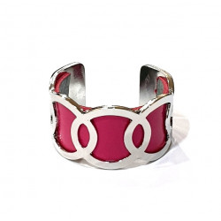 Bague argenté cuir interchangeable rose/gris