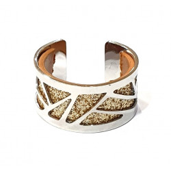 Bague argenté cuir interchangeable pailleté/marron