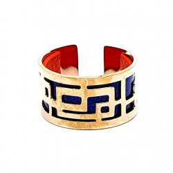Bague cuivré cuir interchangeable bleu/rouge