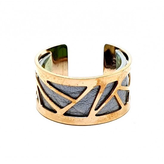 Bague cuivré cuir interchangeable gris/motifs