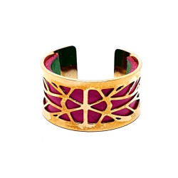 Bague cuivré cuir interchangeable rose/vert